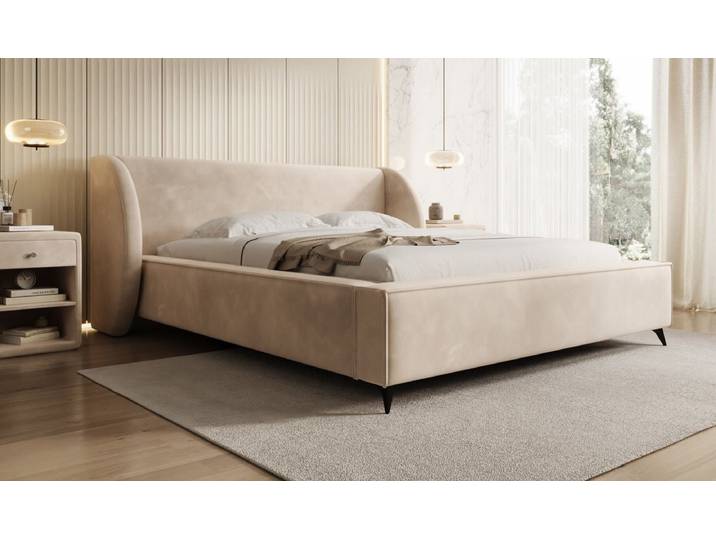 Designer Polsterbett Freya in Samt mit Stauraum - 160x200 - Grau - Luxusbetten24