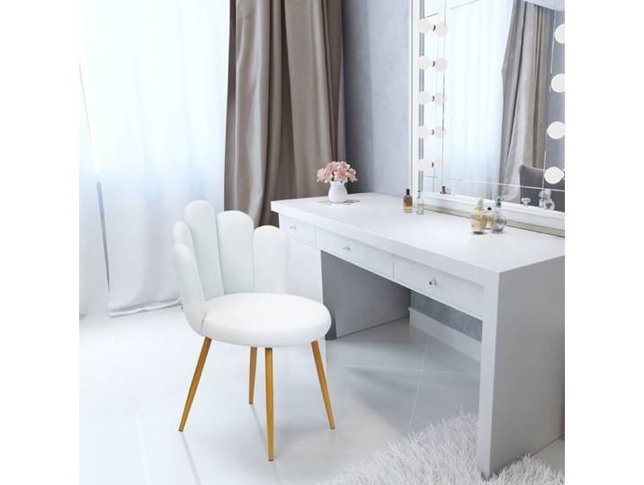 Chaise de coiffeuse dossier en pétale pieds métal doré chaise à manger moderne rembourrée multi-usages 50x50x80cm blanc velours