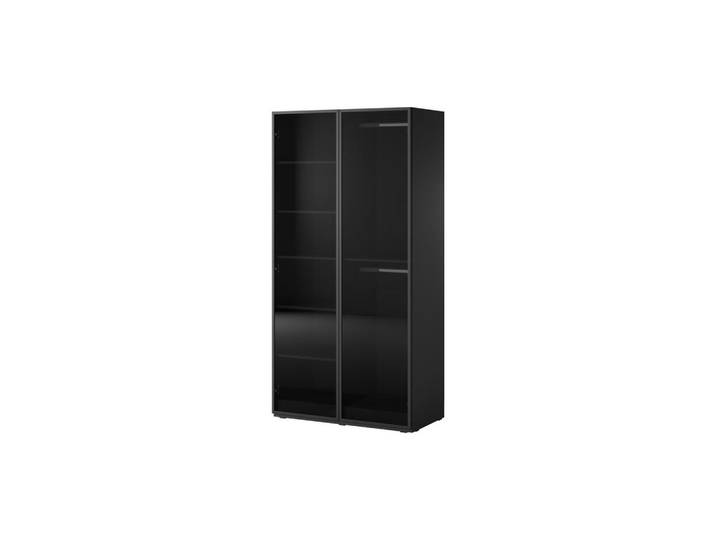 Ravio Kleiderschrank ZEN (Modular, Schwarz Matt, Getöntes Glas Antisol, 2-türig), Kunststoff, Eiche, 6 Fächer, Rechteckig, 101x200x51 cm, Schlafzimmer, Kleiderschränke
