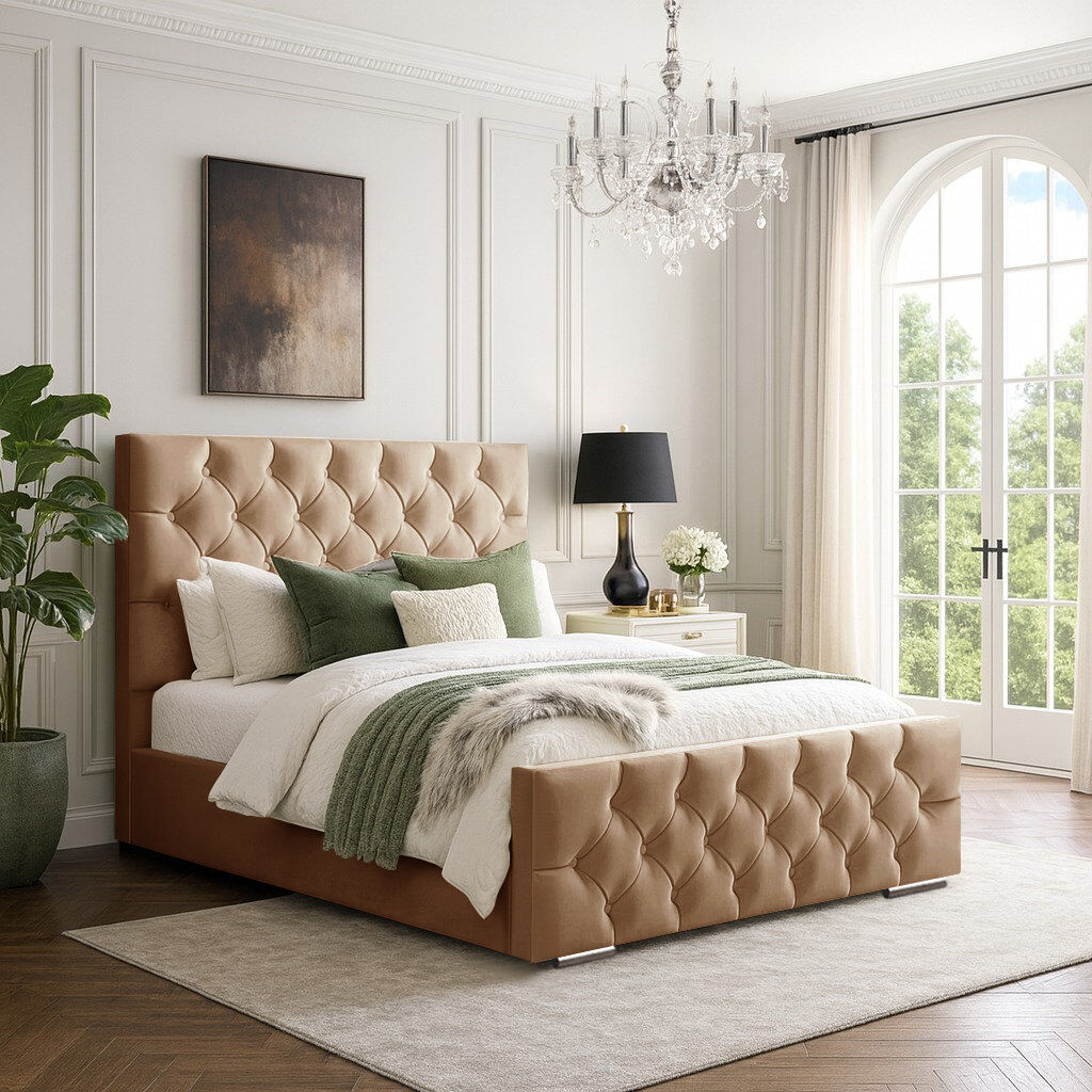 Mercer41 Bollman Upholstered Bed Beige Kingsize (5')