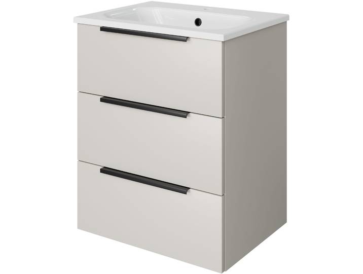 Badmöbel-Set SAPHIR Mineralmarmor-Waschtisch mit Waschtischunterschrank , kaschmir matt, B:61cm H:74cm T:46cm, Holzwerkstoff, Kastenmöbel-Sets, Badmöbel-Set