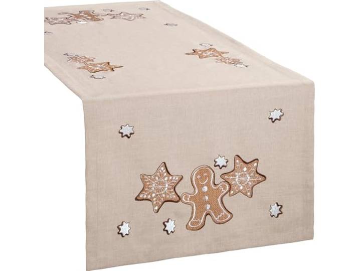 REDBEST Tischläufer Lebkuchen beige Größe 40x170 cm - mit Bestickung, strapazierfähig, pflegeleicht, robuste Leinen-Optik