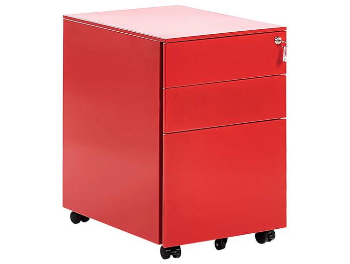AKTENSCHRANK Metall rot 3 Schubladen mit Rollen Cami