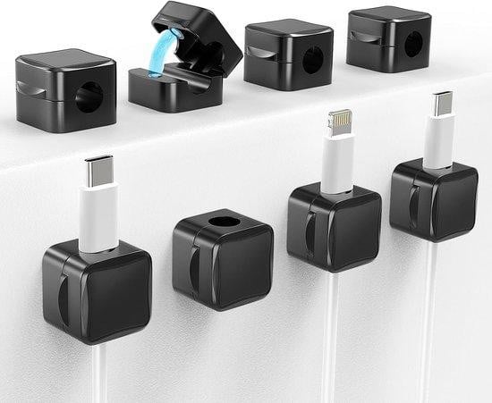 Famanu Magnetische Kabelclips, 8 stuks kabelorganizers met sterke kleefwerking, zwart