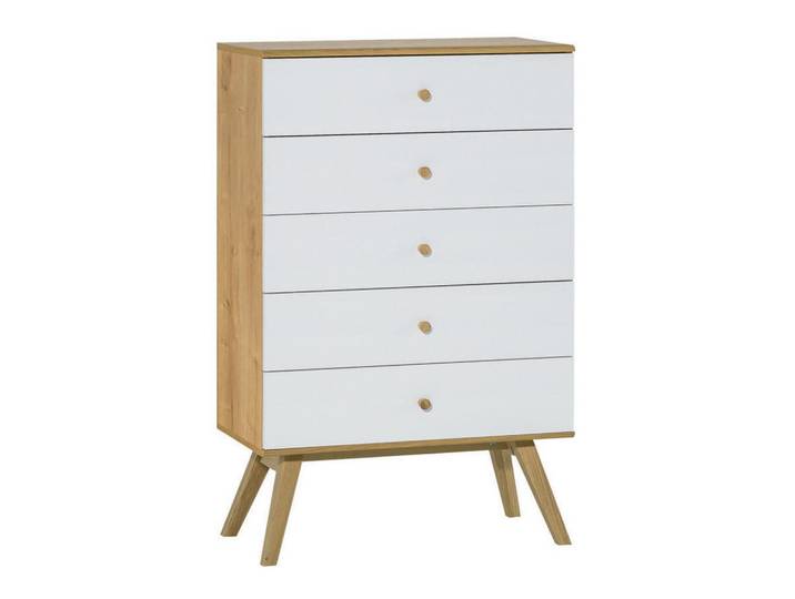 Calicosy Kommode mit 5 Schubladen L75 cm - Nature, Weiß, 40x117x75 cm, Kleinmöbel, Kommoden, Highboards