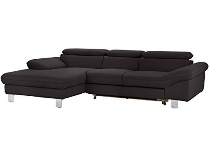 Mivano Ecksofa Driver mit Recamiere links, Ledercouch mit Bettfunktion und Bettkasten / Inkl. verstellbare Kopfstützen, 268 x 73 x 169, Kunstleder, Schwarz