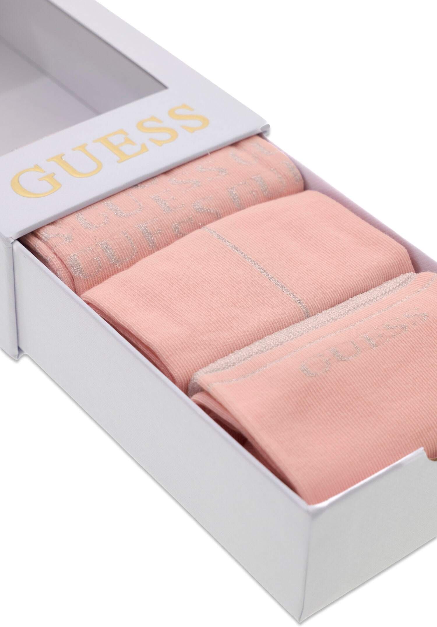 Socken GUESS "3 PACK GLAM LUREX SOCKS", Damen, Gr. 39-42, g63m, silber lurex ya, Baumwollmischung, Glanzfaden, elastisch, Socken Socken, mit Glanzfäden g63m, silber lurex ya 39-42