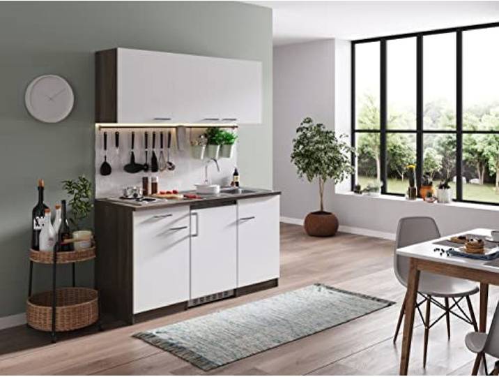 respekta Küchenzeile Oliver KB150EYW Weiß 150 cm Breite mit Elektrogeräten