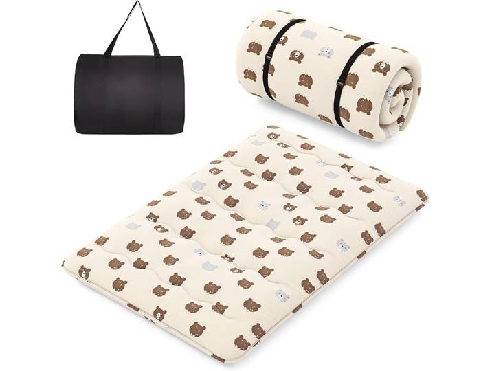 Matelas pliant avec housse lavable et sac de transport, Futon japonais, Polymères de tatami, 140x200 cm