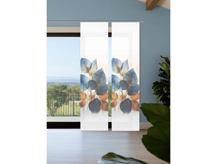 Schiebegardine HOME IN GREEN THALIN , blau, B:60cm H:245cm, Polyester, Gardinen, Schiebegardine, Bambusoptik, SET, recycelt, Digitaldruck