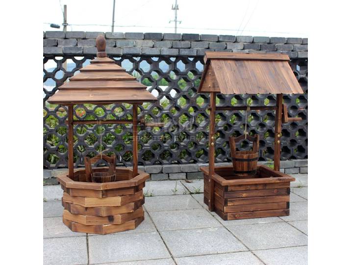 Jardinière de puits en bois, souhaitant des puits pour l'extérieur, décor en bois de jardin, jardinière de puits de souhait rustique, décoration extérieure de maison pour Patio/arrière