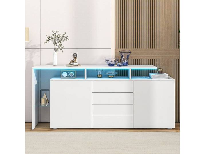 Buffet de salon 160x35x70cm - avec LED brillant armoire sur Pied mur de salon armoire polyvalente armoire buffet salle à manger