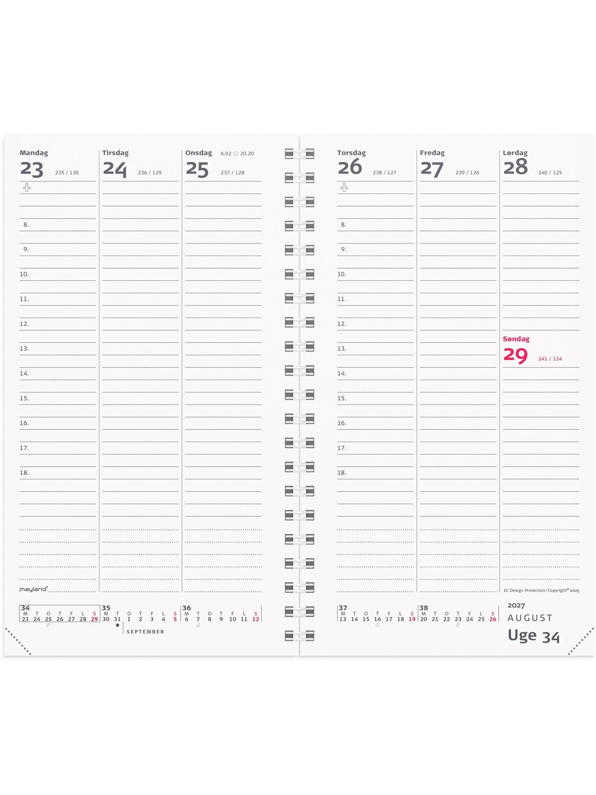 Mayland Week Planner højformat REFILL 2027