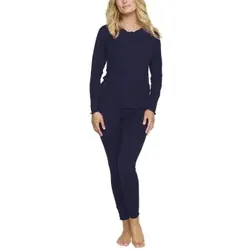 Damella Bamboo Plain Long Pyjamas Set Marine Bambus Small Damen