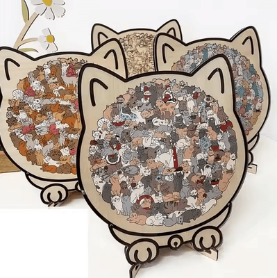 Inspire Curations Cat Shaped Wooden Jigsaw Puzzle 135PCS Unique Animal Puzzle For Relaxing Play & Decor c