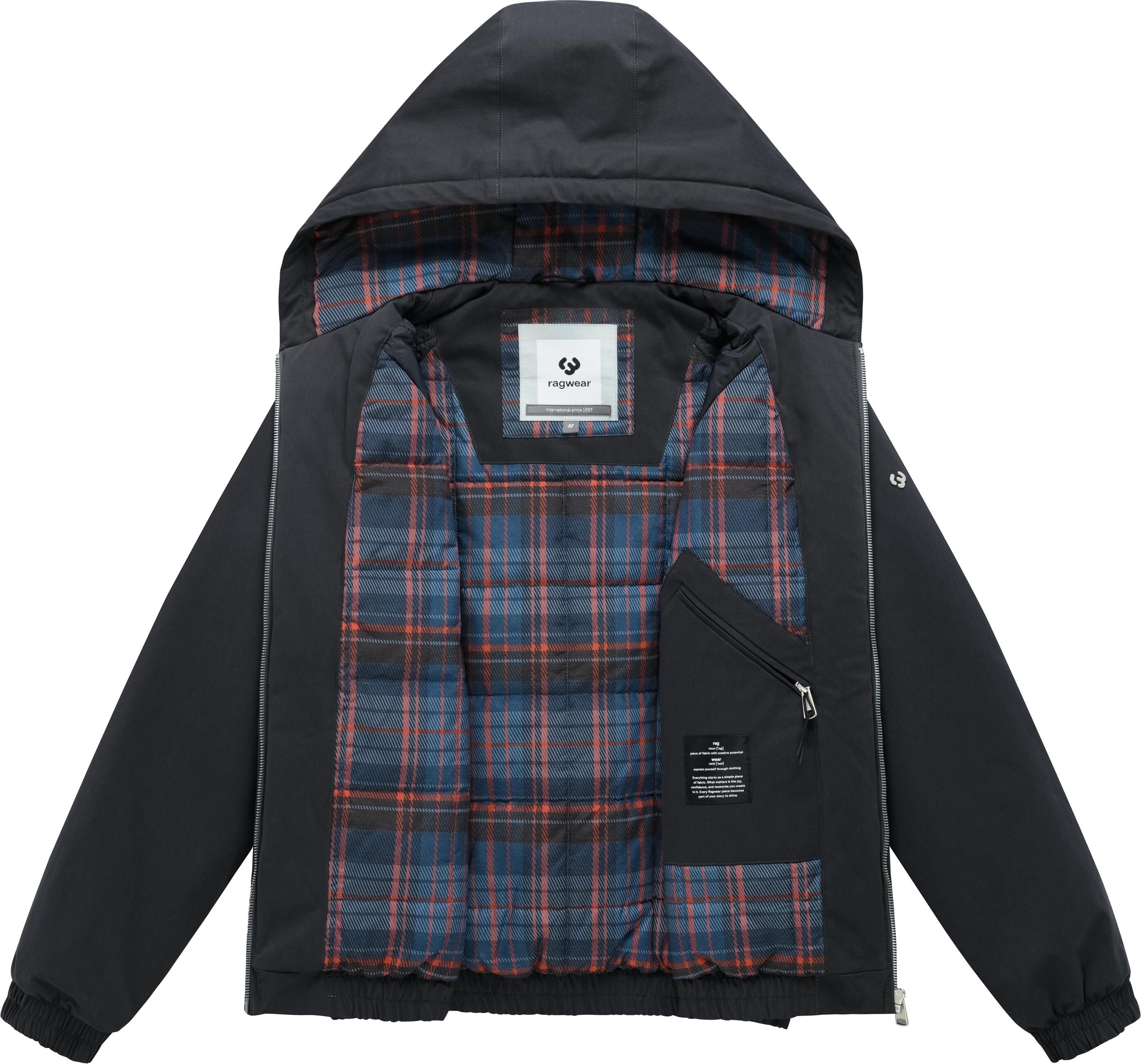 Outdoorjacke RAGWEAR "Outdoorjacke Terron Y", Herren, Gr. S, grau (dunkelgrau), gerade hüftbedeckend, Ärmel ohne Ärmelschlitz elastischer Bund, Jacken Outdoorjacke, Sportive Jacke mit kontrastierendem Innenfutter