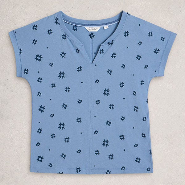 White Stuff Nelly Embroidered T-Shirt Mid Blue