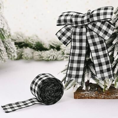 Inspired Deals Red And Black Plaid Christmas Tree Ribbon 2m Decorative Holiday Ribbon black And White