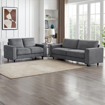 AC Pacific Modern Contemporary Upholstered 2-Piece Corduroy Plush Tufted Sofa Set