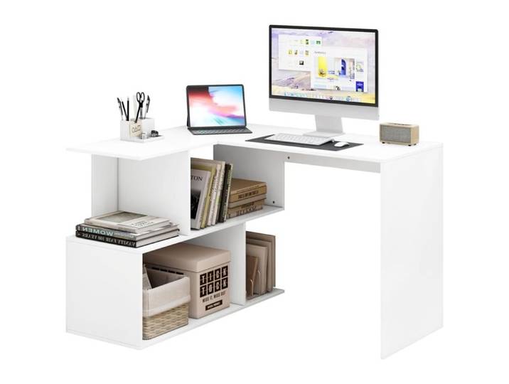 WOLTU Table de bureau en MDF Bureau d'ordinateur avec étagères Table de travail 120x100x77 cm Blanc
