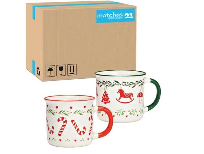 Weihnachtstassen 36er Set Porzellan mit Zuckerstangen Motiv - 350 ml Kaffeetassen mit festlichen Motiven in Rot und Grün Ø 9 x 13 cm cm - Tassen ideal für Kaffee, Tee oder Glühwein