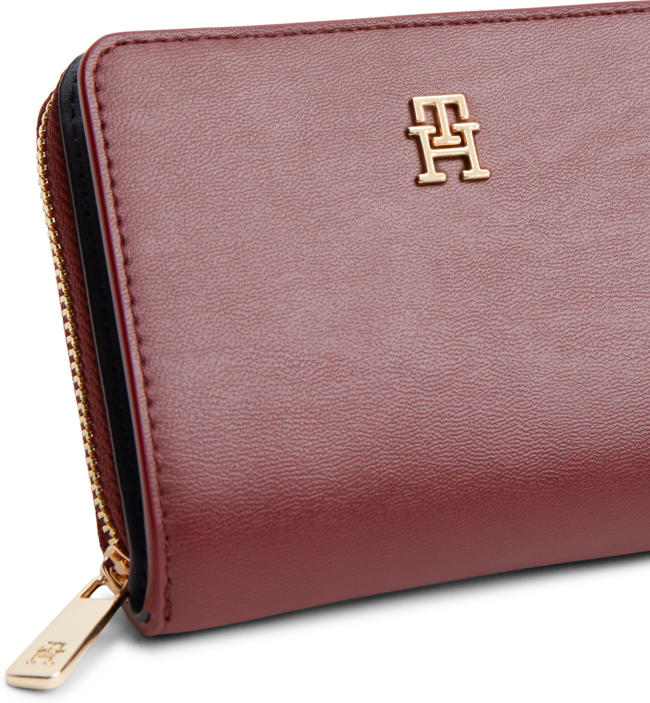 Geldbörse TOMMY HILFIGER "TH ICON MED ZA FLAP", Damen, bordeaux, Lederimitat, Kleinlederwaren Geldbörse, Damen Geldbeutel, Portemonnai mit edlem TH-Logoemblem bordeaux Einheitsgröße