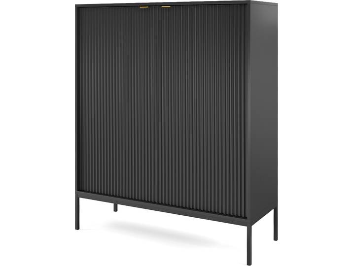 Selsey Highboard Vellore Hochkommode, Schwarz mit geriffelten Fronten, 104 cm