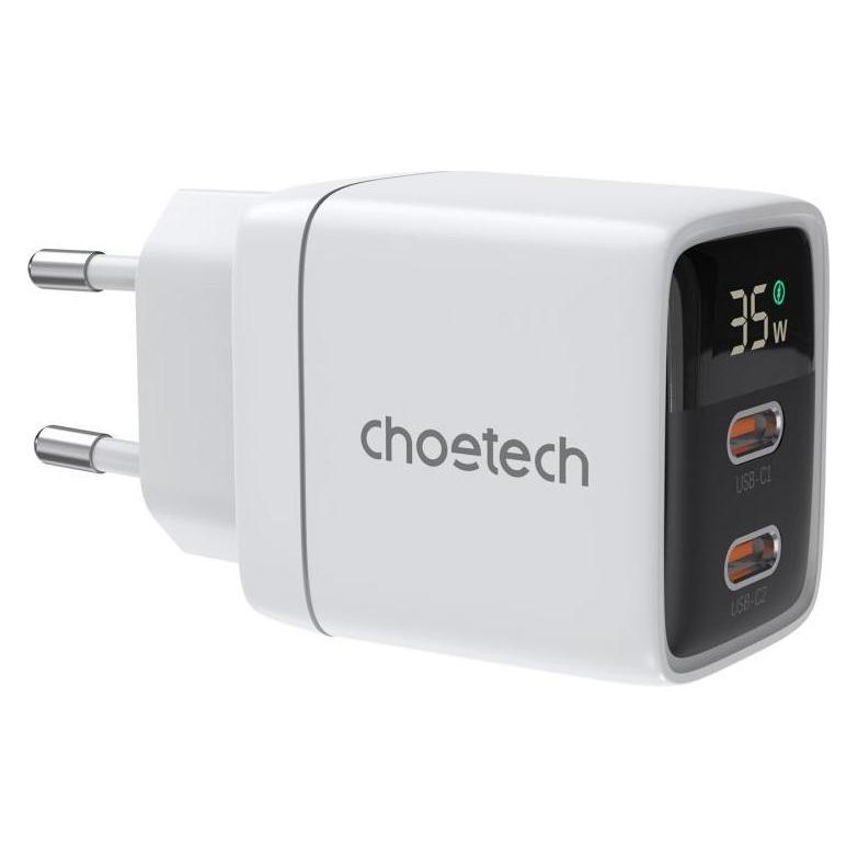 Choetech PD6051 2x USB-C PD 35W GaN Wandladegerät mit Display - Weiss (35 W, 2 Ports) (1625572925)
