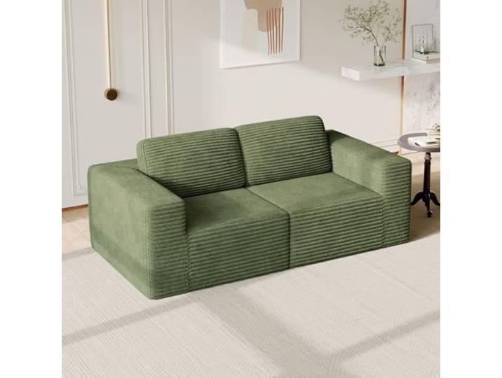 Vesgantti Modulares Cord-Loveseat in Grün, 202 cm mit Federkern & extra tiefer Sitzfläche, kompaktes 2-Sitzer Sofa für kleine Räume und Wohnungen, Flexibles Design, kein Aufbau nötig
