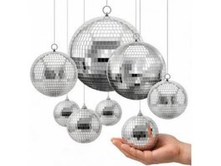 VEVOR Boules à Facettes 100/150/200/300 mm, Lot de 8 Boules Disco Argentées avec Anneaux de Suspension, Facettes Miroir de 2 Tailles, pour Mariage, Anniversaire, Fête, DJ, Club, Scène et Décoration