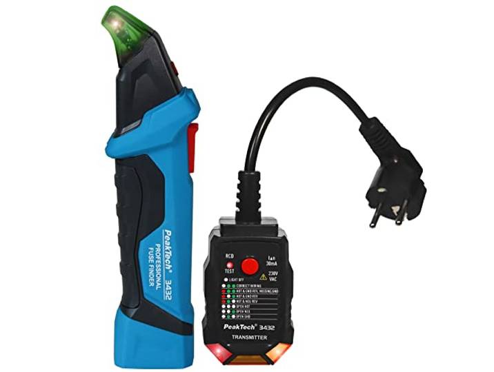 PeakTech 3432 Détecteur de fusibles/circuit électrique avec testeur de prise 230 V Schuko recherche sans contact NCV Testeur de tension pour installation électrique 1 pièce P 3432 Bleu