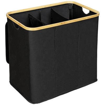 Wäschetruhe WENKO "Trio Ecori", schwarz (schwarz, natur), B:57cm H:50cm T:37cm, Bambus, Polyester, Wäschesammler
