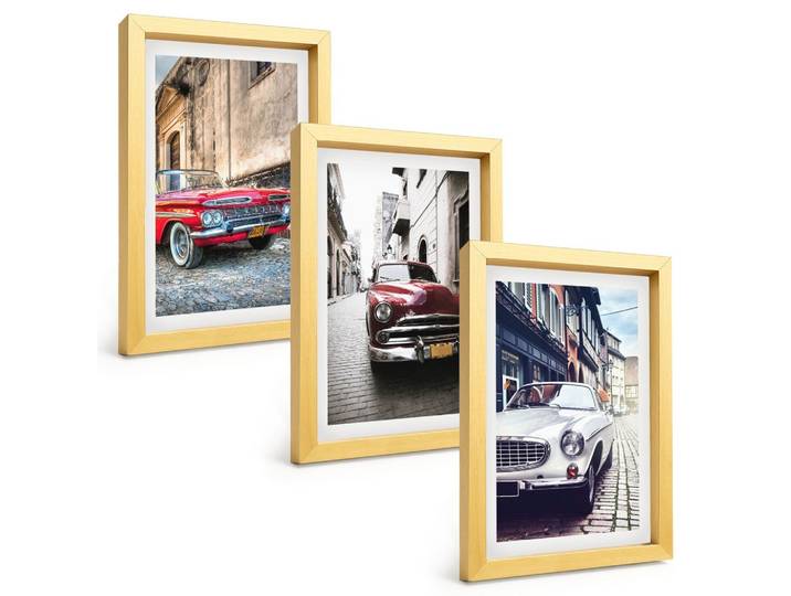 BILDER SET 3er Set - 20x30 cm Goldrahmen - Oldtimer in Städten