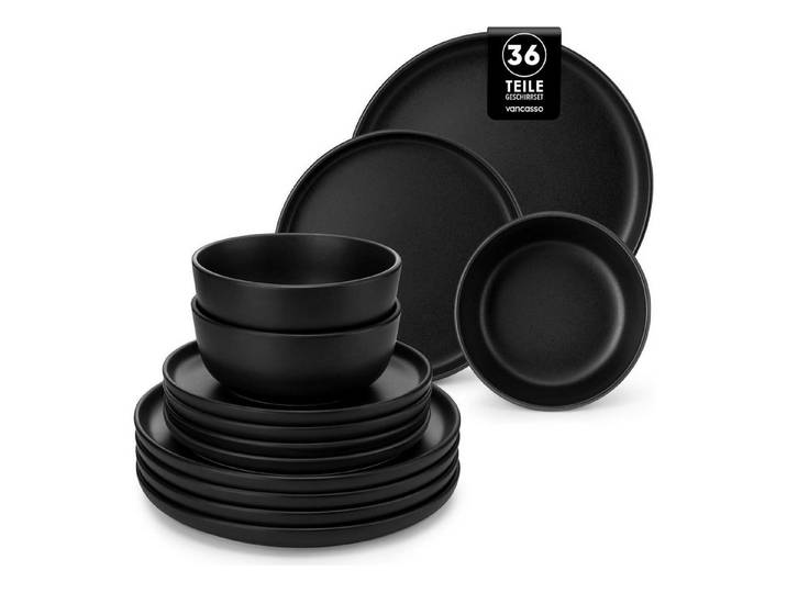 LuxusKollektion Tafelservice Geschirrset Steingut Schwarz Tafelservice 36tlg 36 Teile Set Schwarz