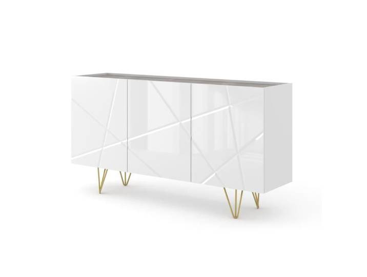 Commode SPACE 160 cm Buffet 3D fraisé blanc brillant / béton