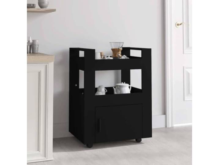 ZXQVLMRS Küchenwagen mit Rollen, Servierwagen aus Holzwerkstoff, Schwarz Mobiler Beistellwagen, 60x45x80 cm, Reichlich Stauraum