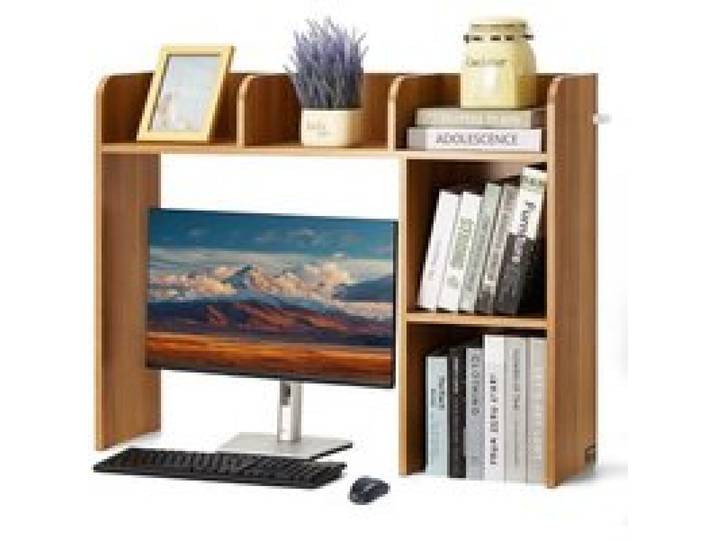 VEVOR Schreibtisch Bücherregal 2-stufiger Organizer (94,5 x 24,1 x 73,4 cm) Tischregale Schreibtisch Organizer Ausstellungsregal aus Spanplatten mit rutschfesten Füßen, für Büro Wohnheim, Holzfarbe