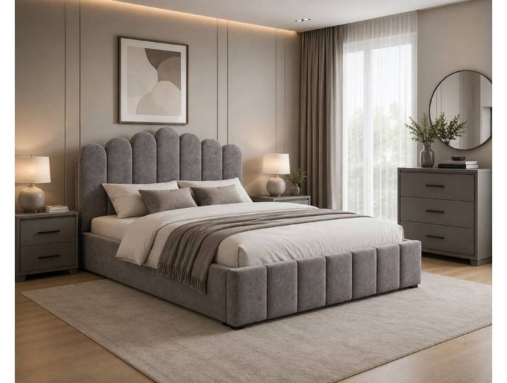 ROYAL24_MARKT Polsterbett – Bett 03 – Tresor – Gepolstertes Bett mit Metall-Lattenrost (Bett-Set, 1-tlg., Polsterbett inkl. Bettkasten und Metall-Lattenrost), Bettkasten, Metall-Lattenrost, Gasdruckfedern