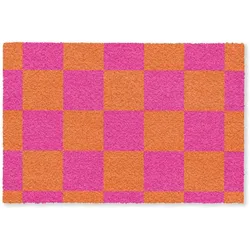 FUSSMATTE Schachbrettmuster - Orange - Rosa - Blöcke Schmutzfangmatte 90x60 cm