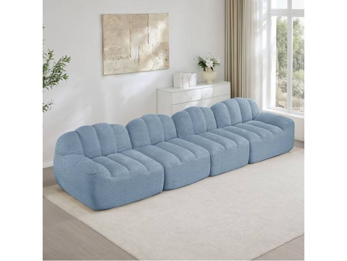 Canapé modulable 4 places assise profonde sans montage mousse 32D tissu granuleux bleu - UVRION