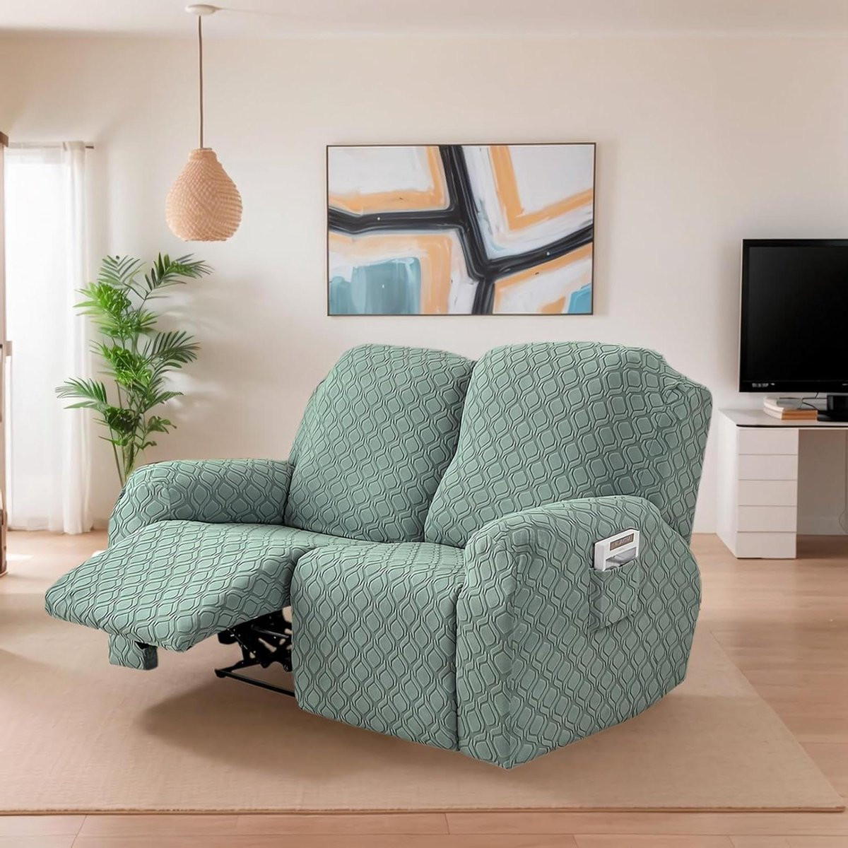 4-delige stretch fauteuilhoezen voor 2-zits meubels in fruitgroen