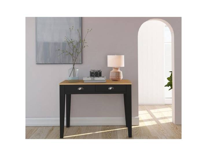 Lorca-bureau Avec 2 Tiroirs En Mdf Noir Et Plateau En Pin Nature