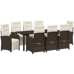 vidaXL 9-teiliges Garten-Esszimmer-Set mit Kissen aus braunem Poly-Rattan