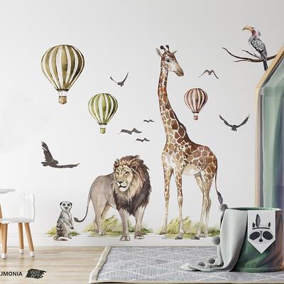 GlowBake Watercolor Safari Giraffe Wall Sticker, Jungle Wildlife Animal Bird Decal For Playroom, Bedroom & Nursery Decor 100cmwidex92cmhigh