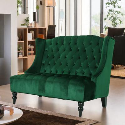 "50.25"" Velvet Wingback Loveseat Sofa with Button-Tufted Diamond Stitch and Turned Legs"
