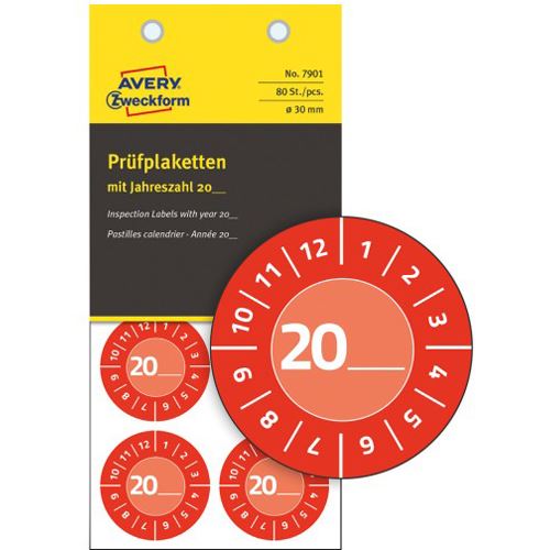 AVERY Zweckform 80 Prüfplaketten 7901 rot 30,0 x 30,0 mm