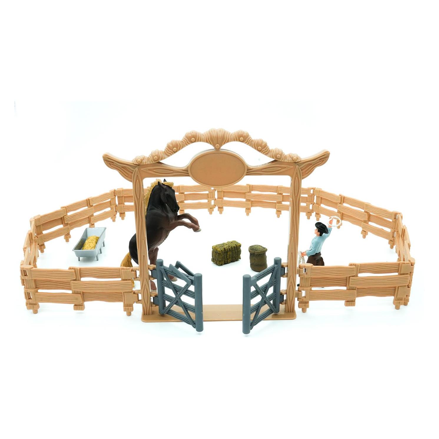 Q Mojo Mojo - Western animal enclosure with cowboy - Farm life, 14 pieces (MJ-380064) (MJ-380064)