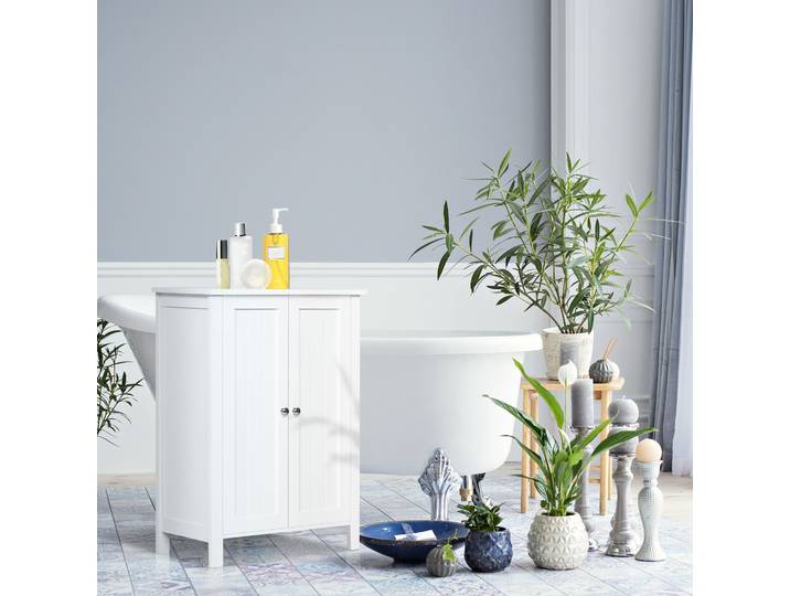 kleankin Meuble Salle de Bain 2 Portes 2 Étagères Blanc 60x30x80cm