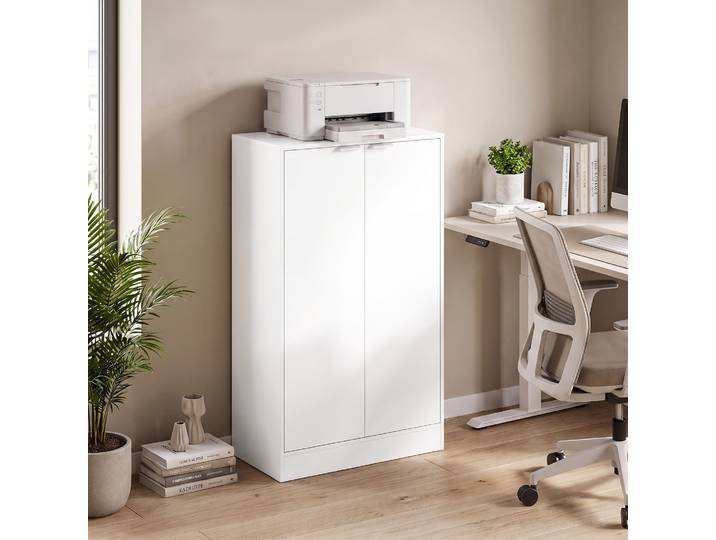 HOMCOM Meuble Bureau Blanc 3 Étagères Portes 60x108cm