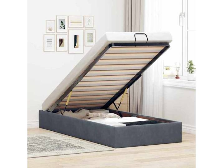 Structure de lit ottoman - UU - Gris foncé - Velours - 90x190 cm - Rangement sous le lit